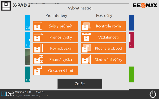 Měřící nástroje aplikace X-PAD